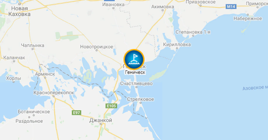 Геническ на карте Украины