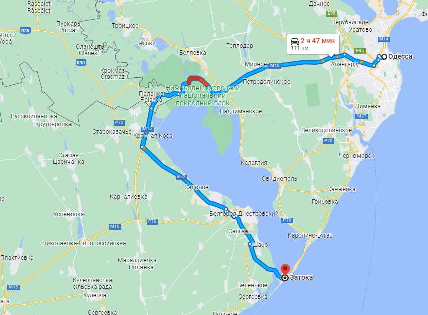 Автомобільний маршрут з Одеси до Затоки